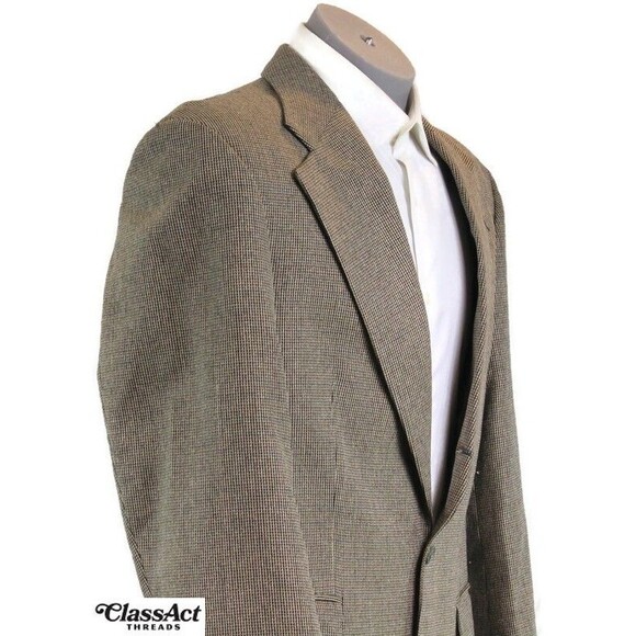 Chaps Ralph Lauren Blazer Mens Silk Blend Houndstooth Suit Jacket Sport Coat 42R - Picture 3 of 8